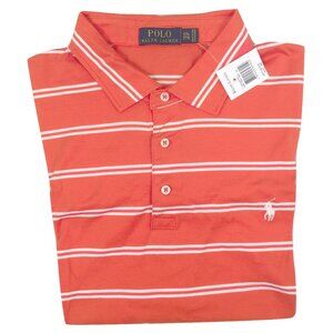 New Polo Ralph Lauren Polo Shirt!  Orange With White Stripes  Soft Smooth Cotton